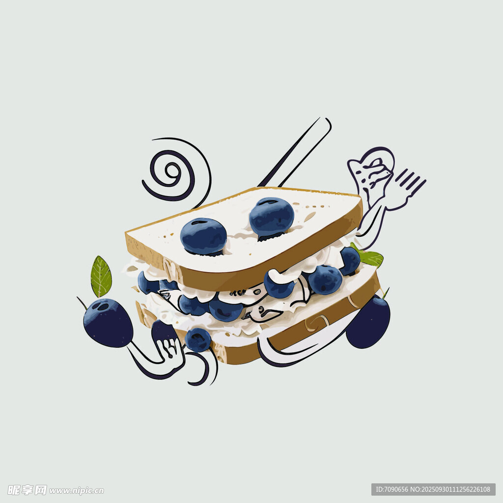 美味蓝莓三明治插画