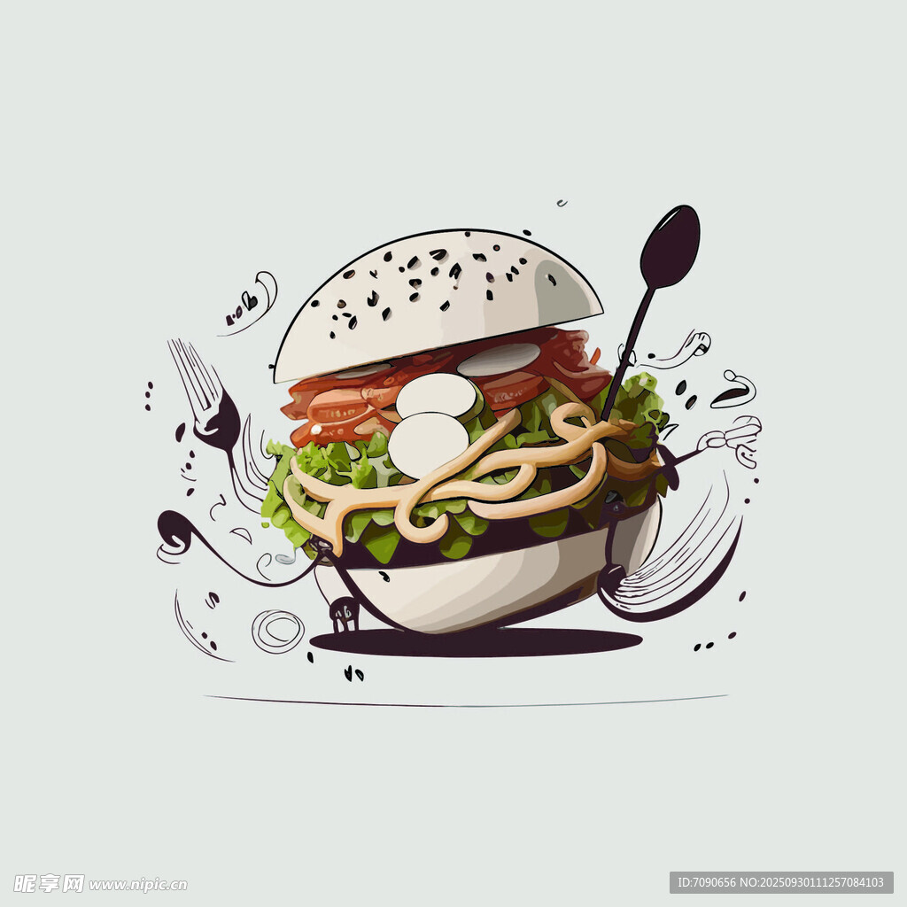 创意插画风格的美味汉堡