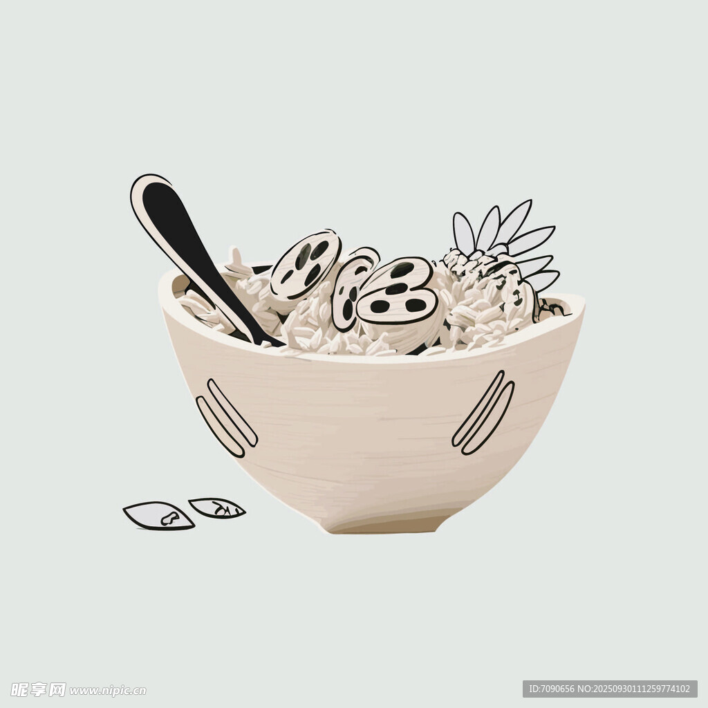 手绘风格的食物与餐具碗
