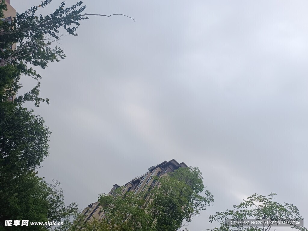 高耸绿植建筑与天空景象