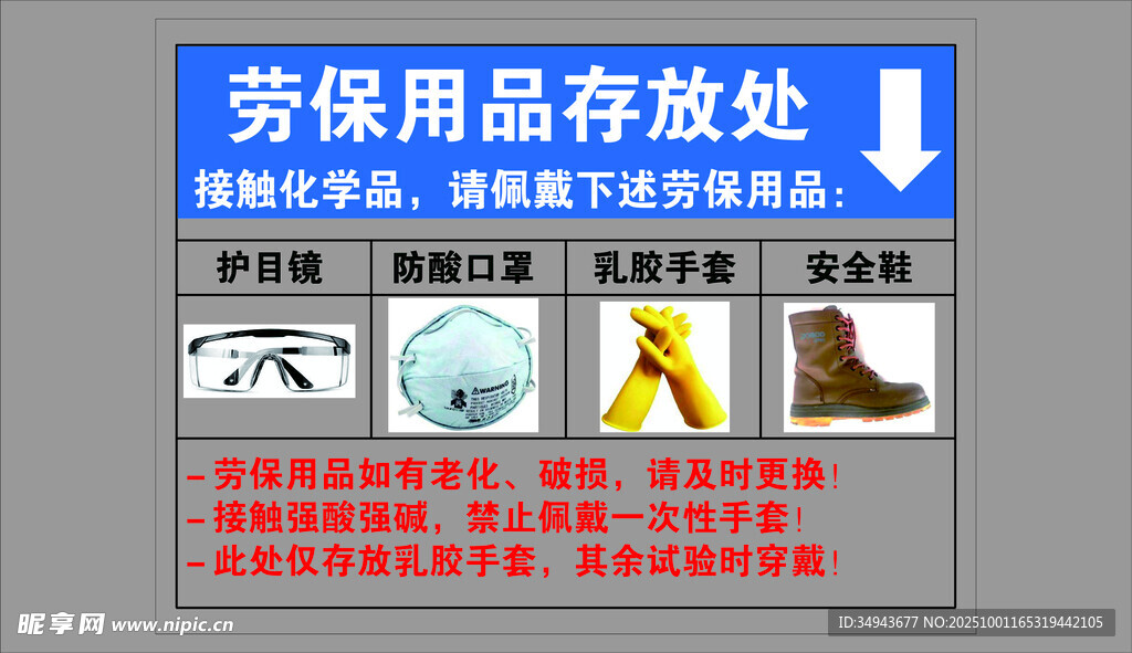 劳保用品存放处指示牌