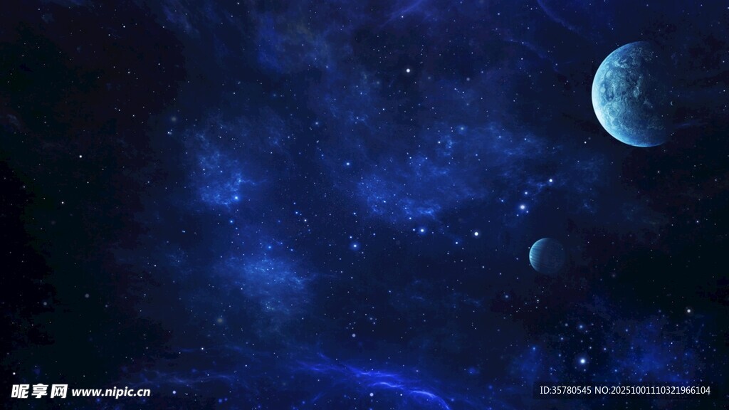 梦幻蓝色星空与星球