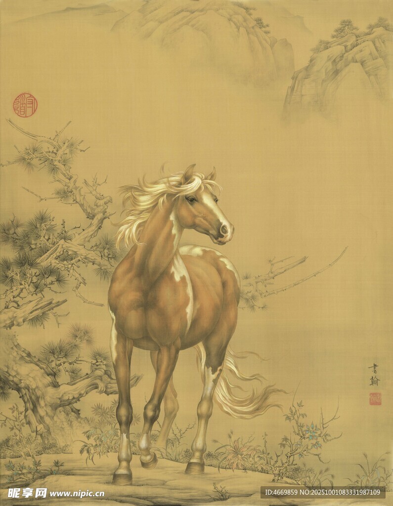 国画中独行的俊逸骏马
