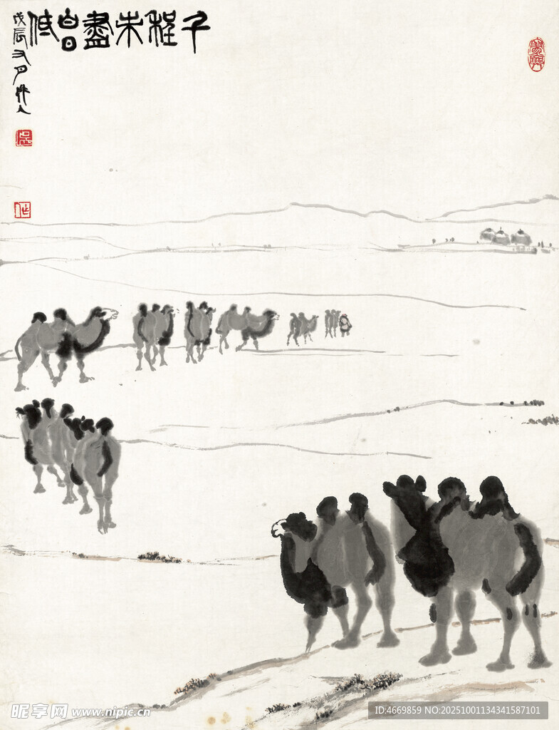 雪地驼队图
