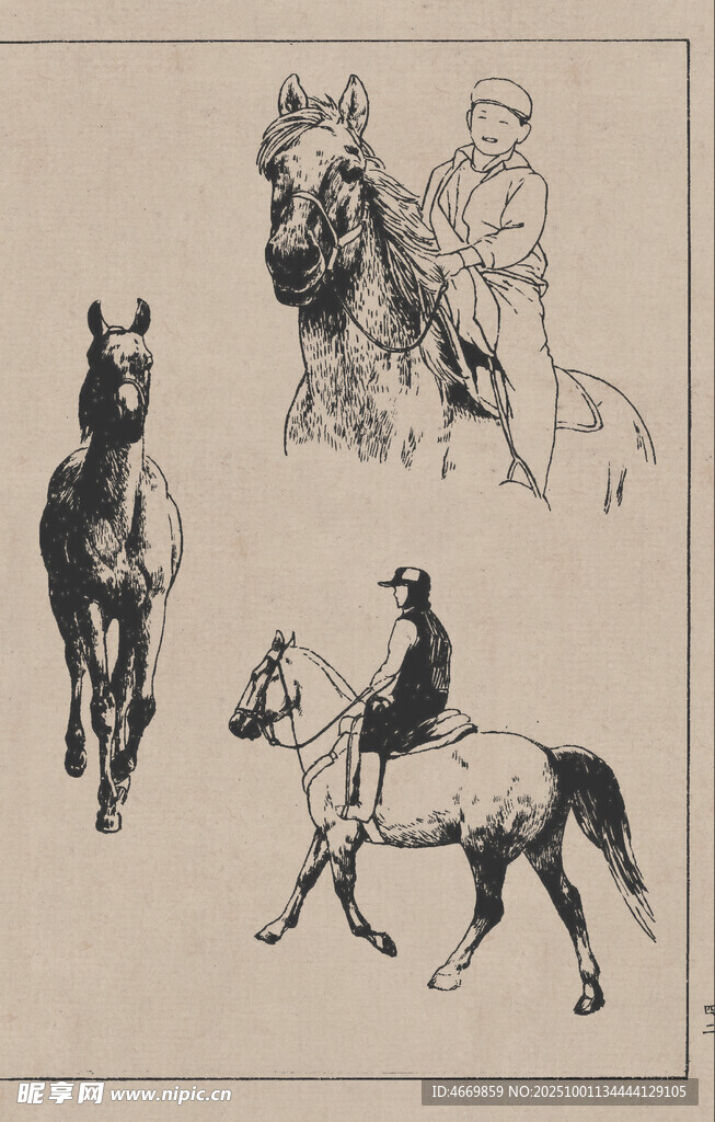 复古风格骑马人物动物画