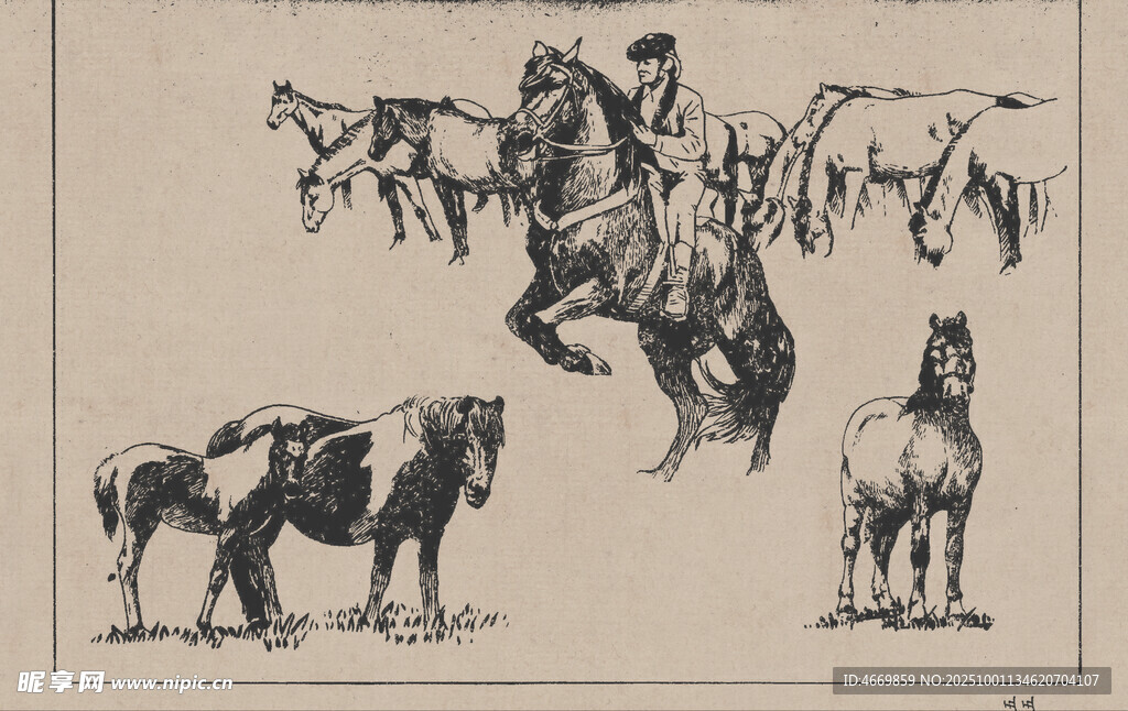 复古风格骏马动态插画