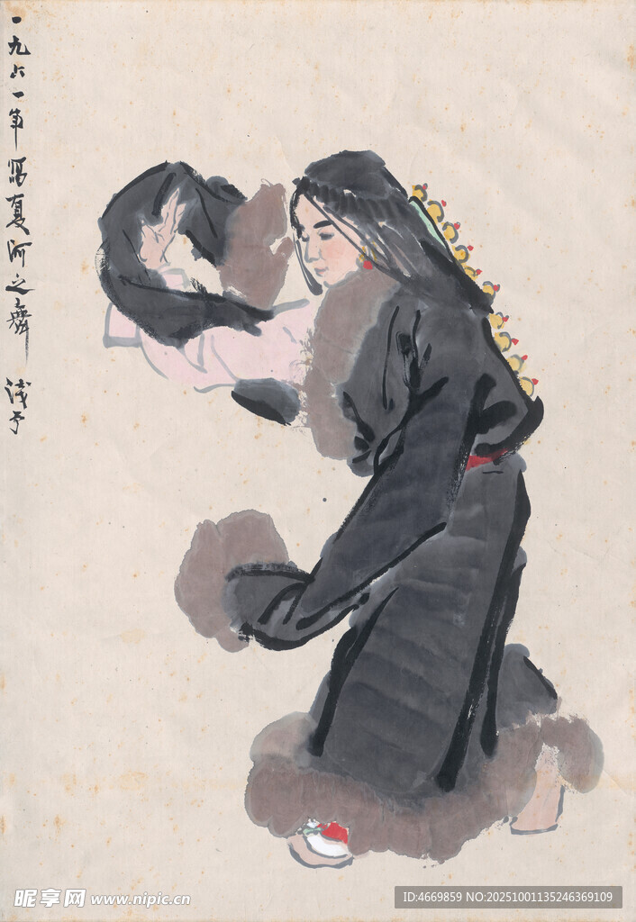 传统服饰人物亲昵互动场景