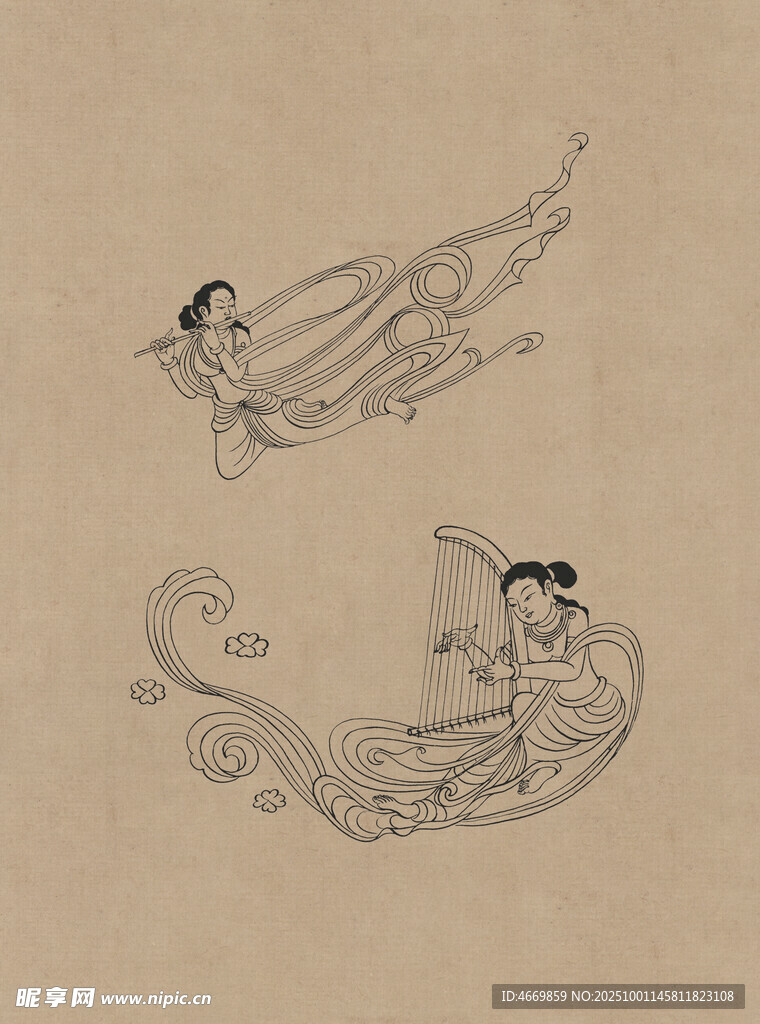 古代飞天人物绘画图案