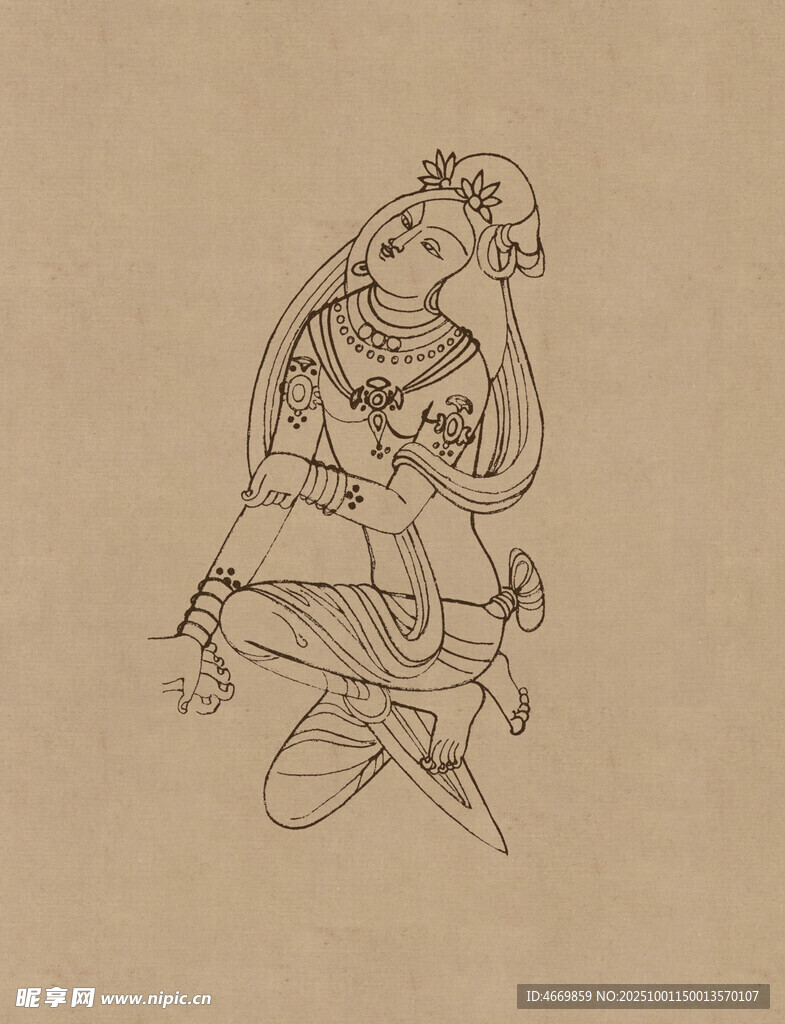 古代女子舞蹈人物线描画