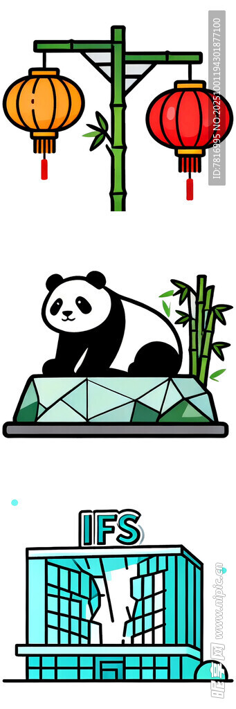 熊猫与中式元素装饰图案