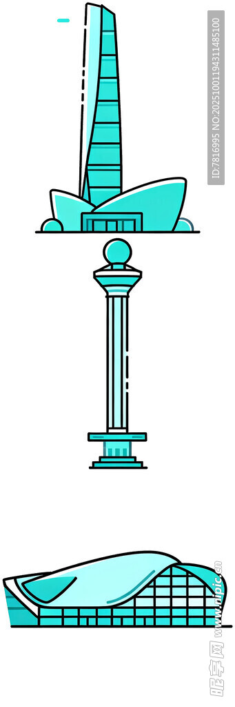 城市地标建筑简笔画