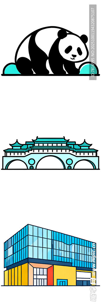 熊猫与城市建筑景象