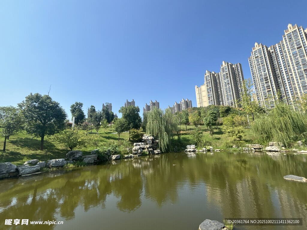 城市湖畔美景