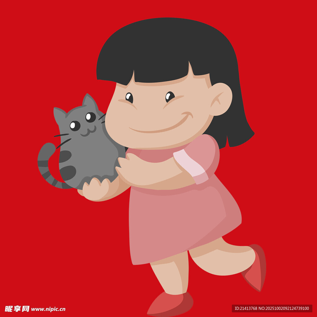 抱猫小女孩
