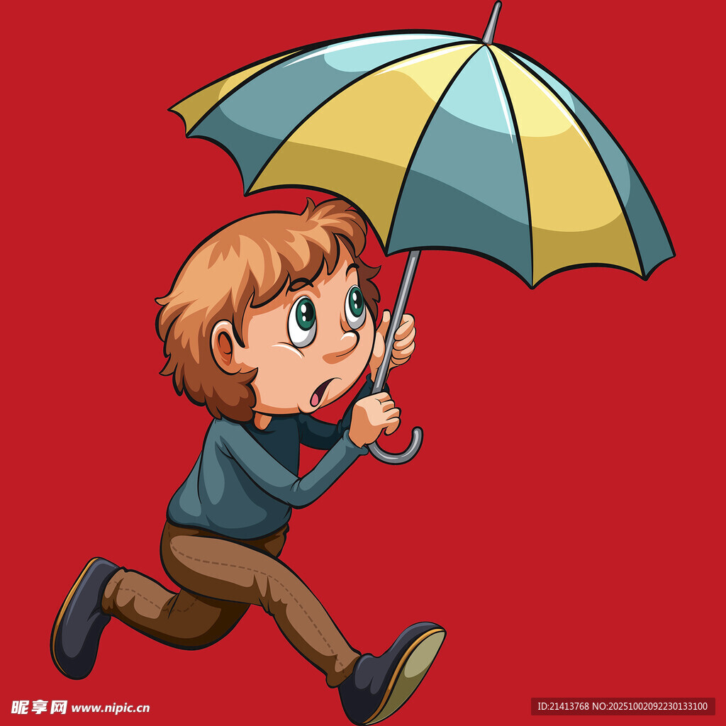 雨中奔跑的小男孩