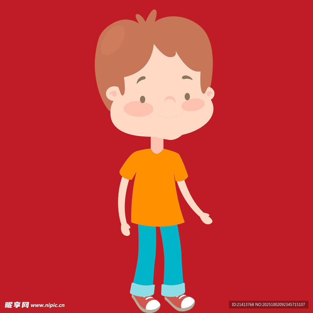 穿橙色上衣的小男孩