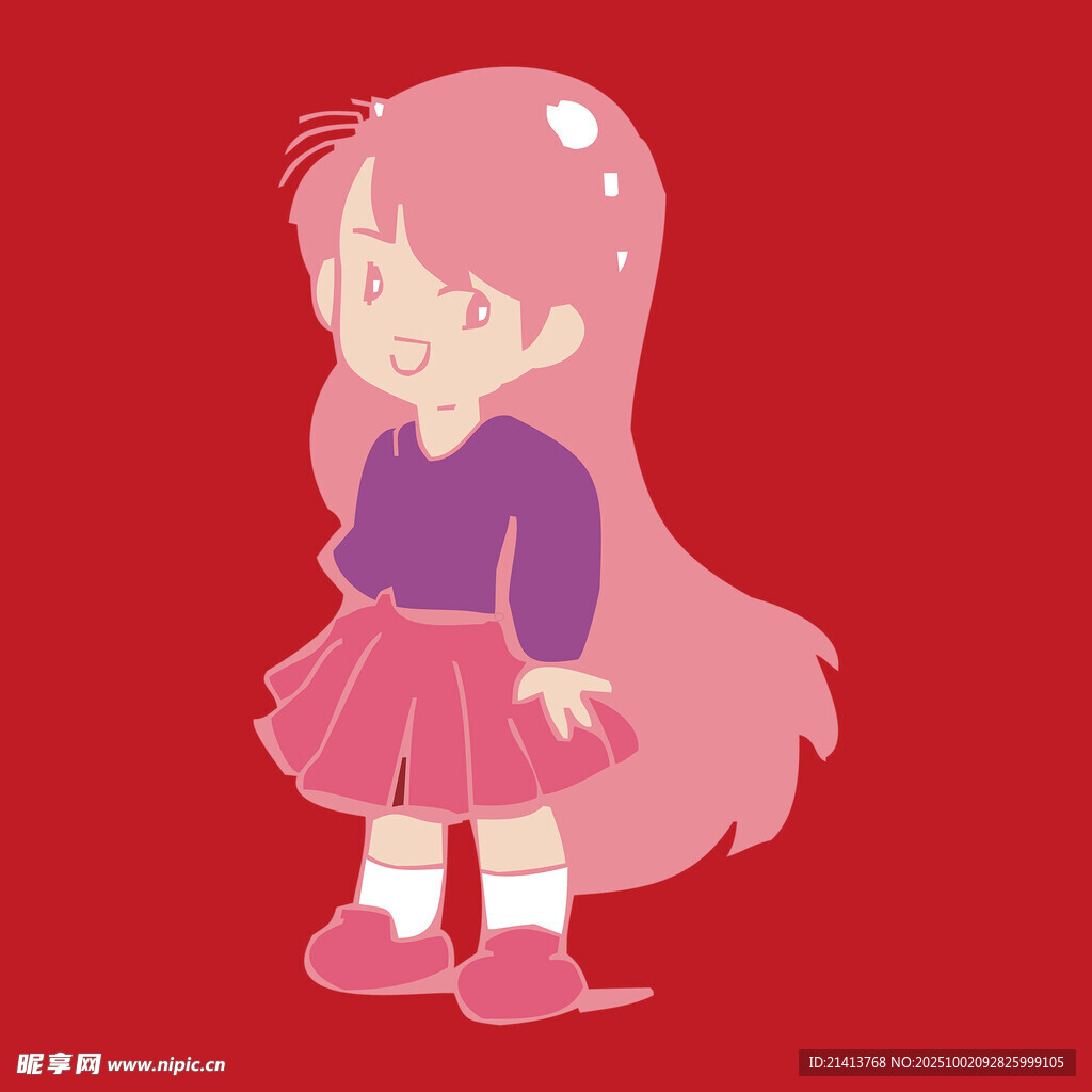 粉色长发可爱女孩形象