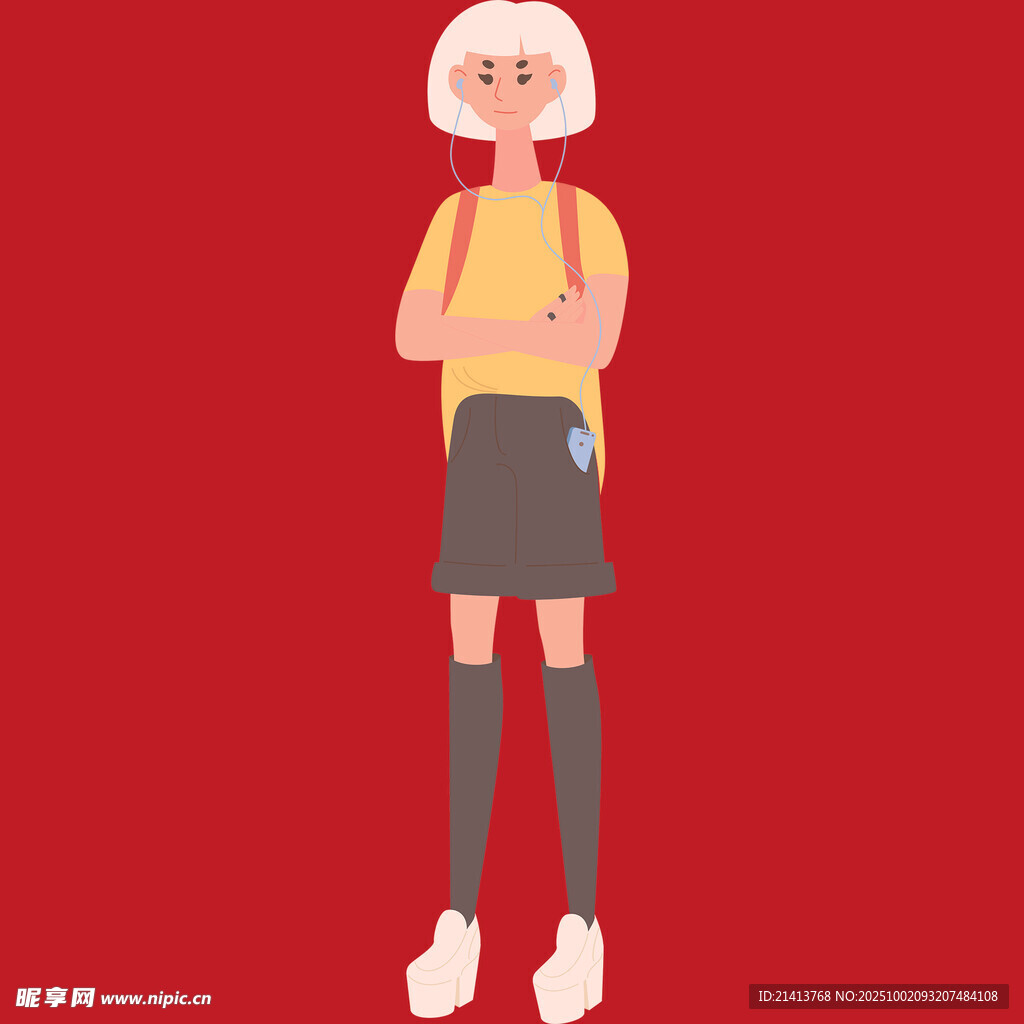 红衣女孩抱臂站立形象