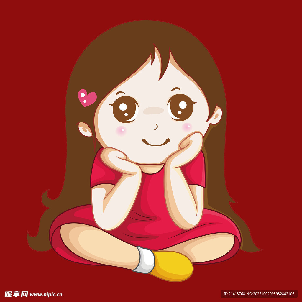 可爱红衣女孩托腮甜笑