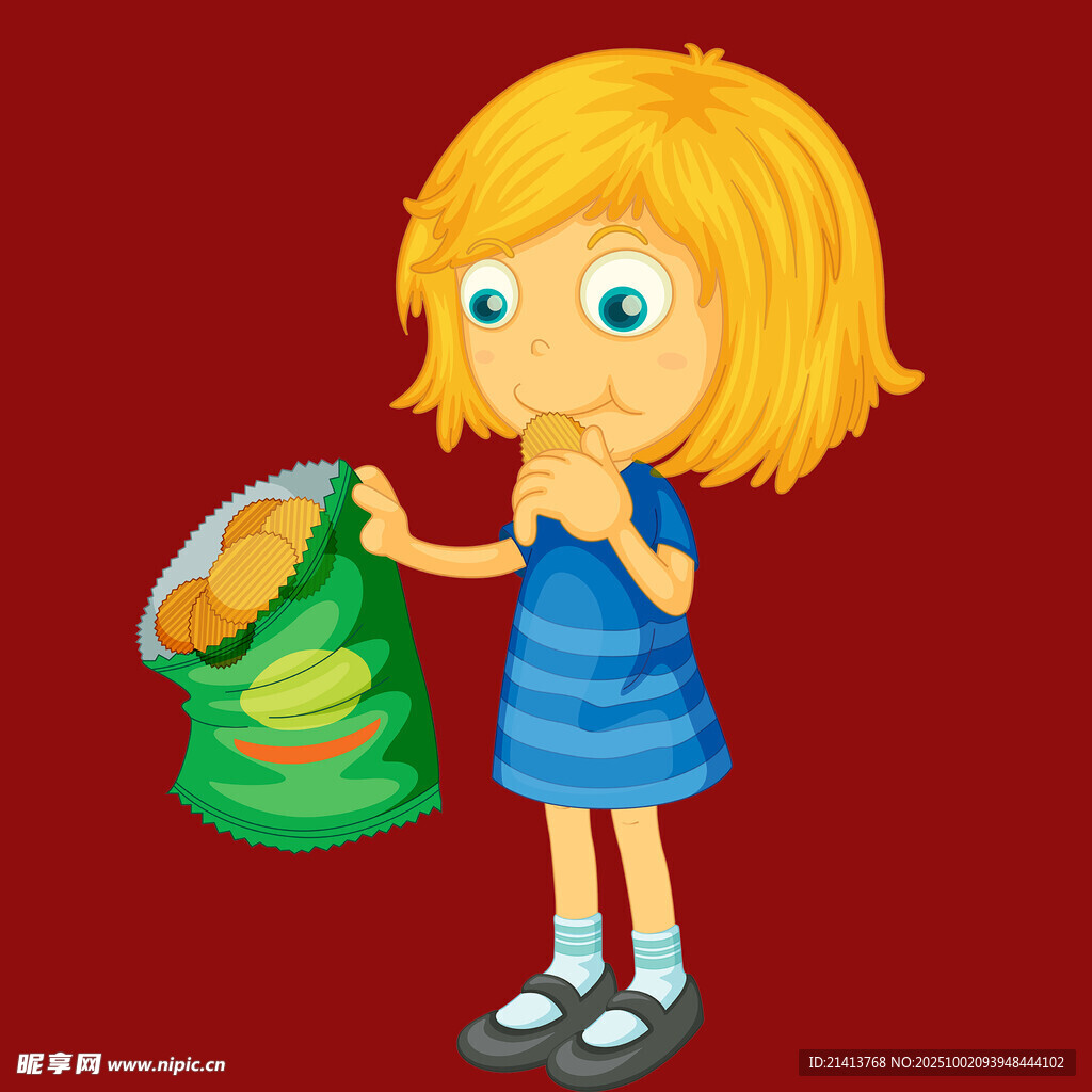 小女孩手持绿袋思考瞬间