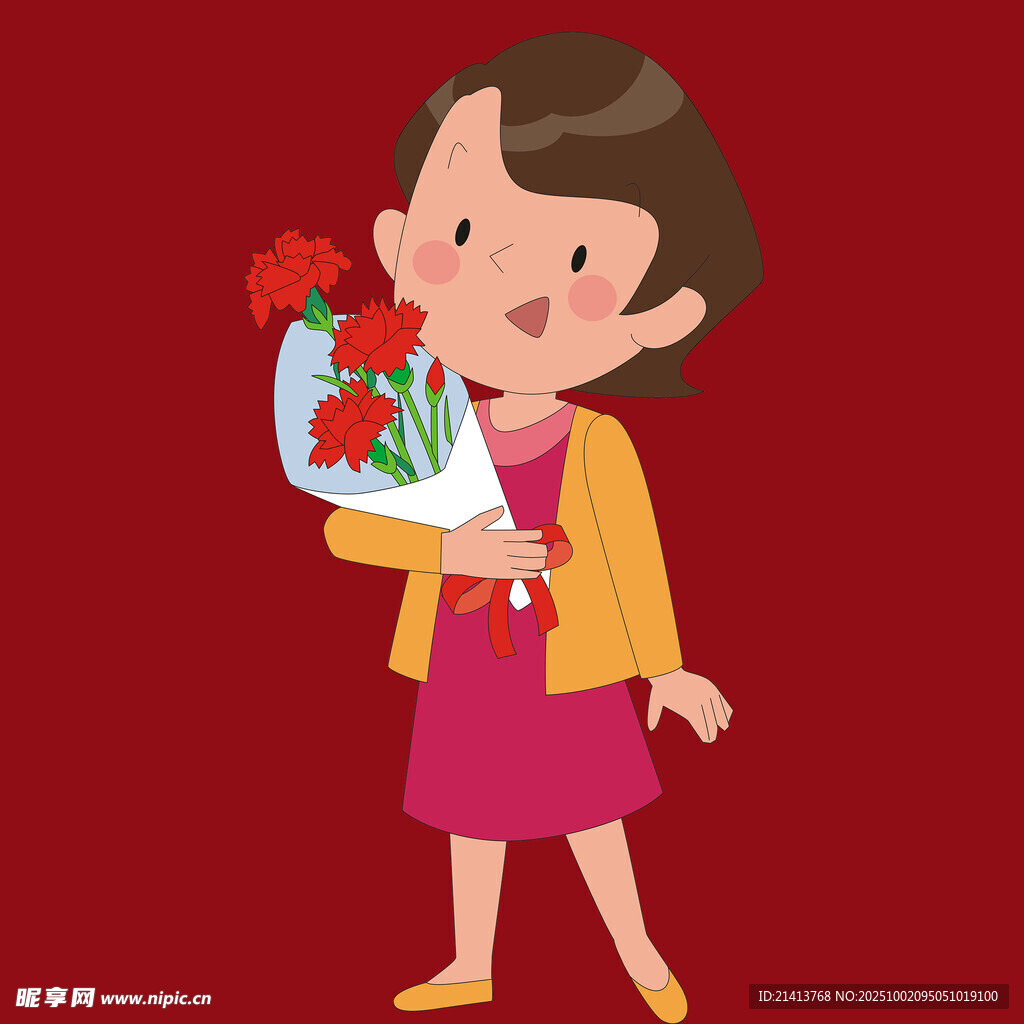 手持鲜花的快乐女士