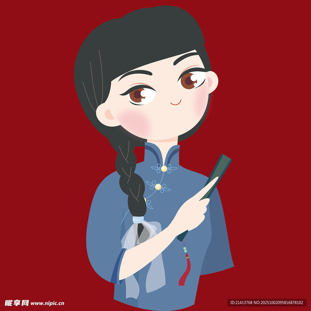 民国风少女手持物品形象