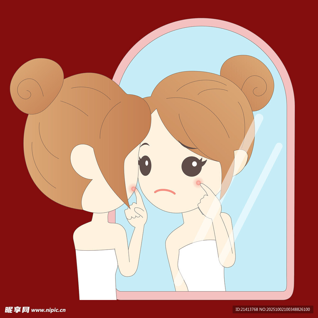 女孩对镜护肤的可爱瞬间
