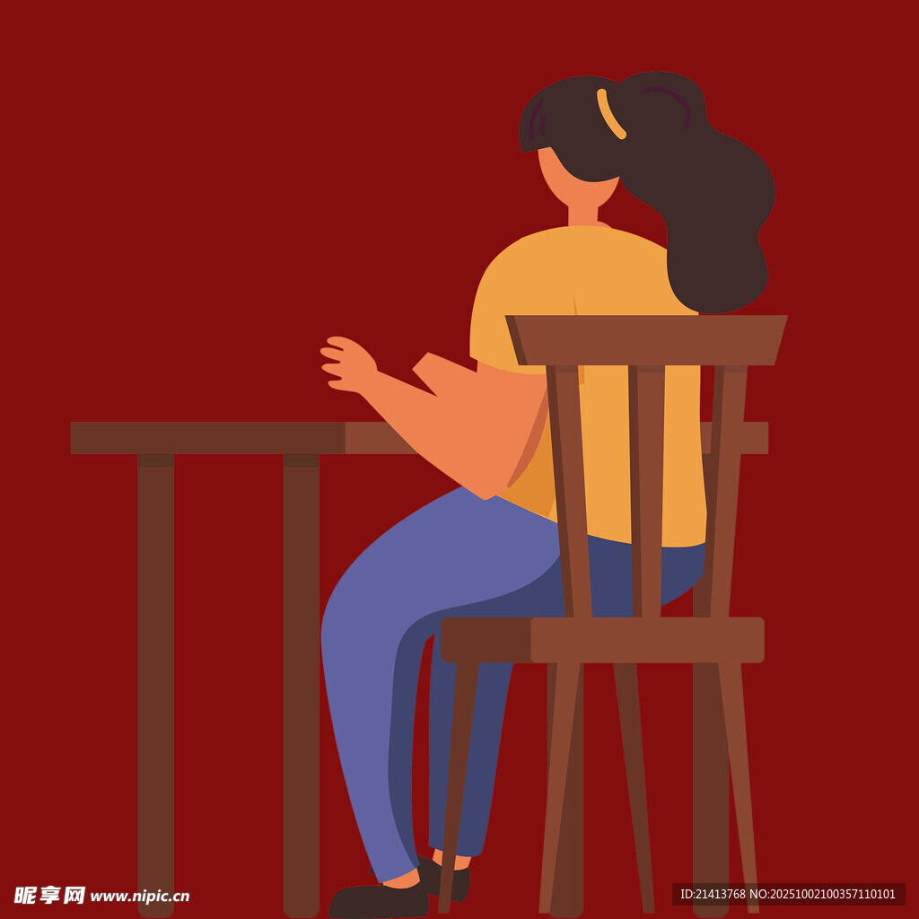 女子坐于桌前姿态画面