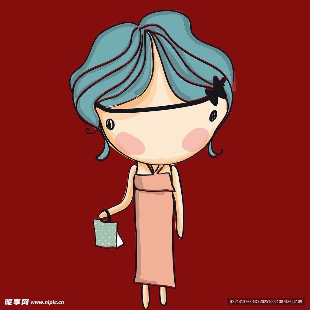 蓝发提包卡通女孩形象