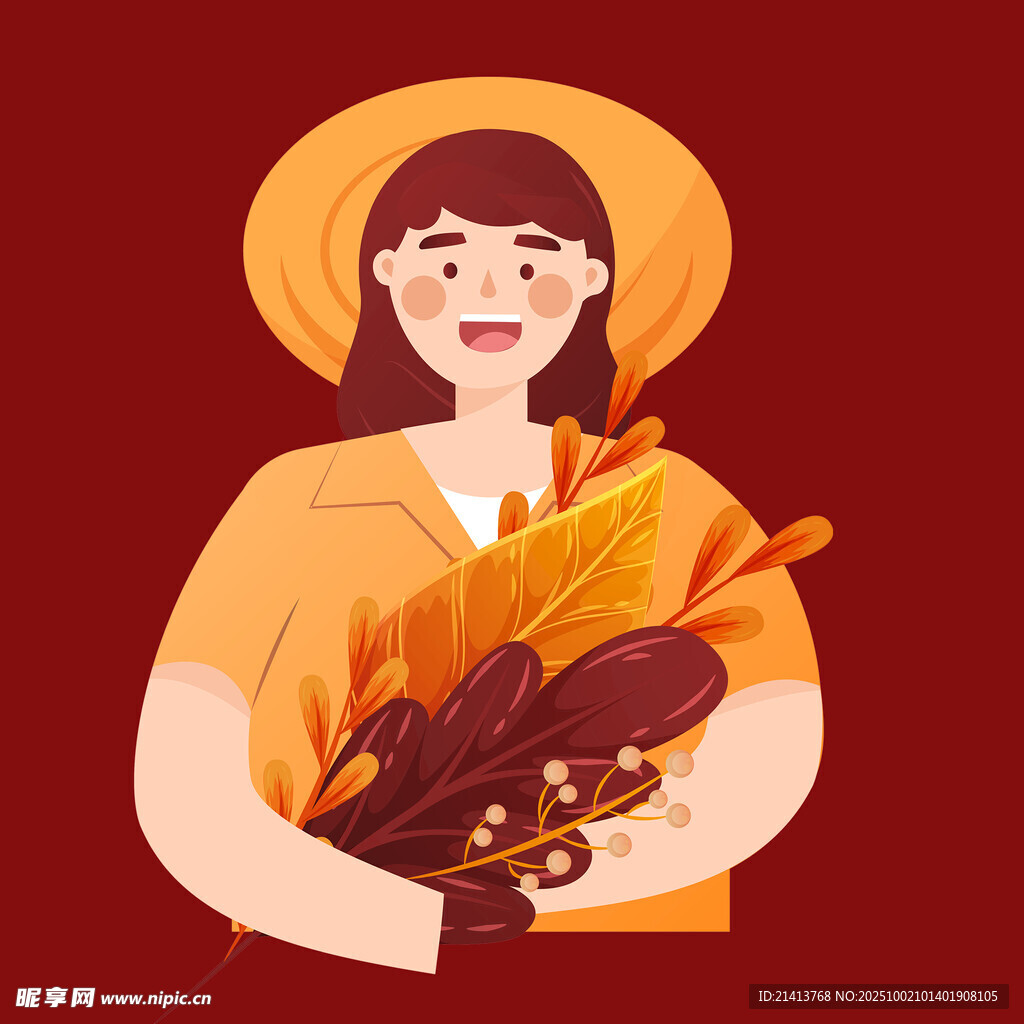 丰收女孩捧持多样农作物