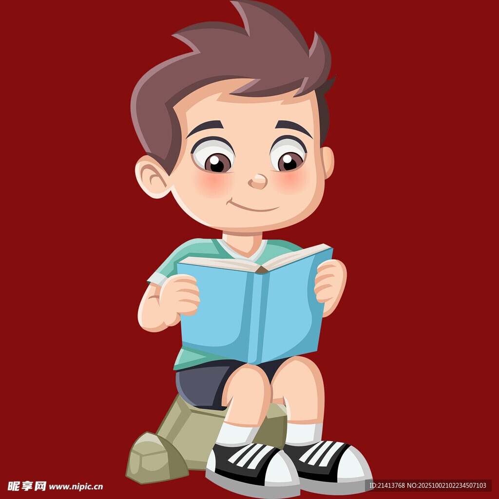 小男孩专注阅读书籍