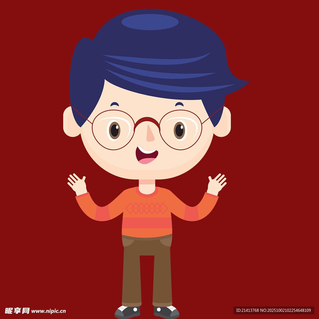戴眼镜的开心小男孩