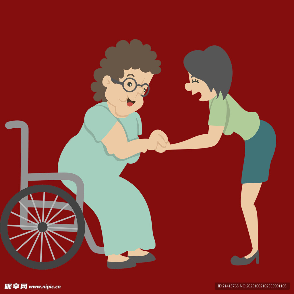 年轻女子悉心照顾坐轮椅老人