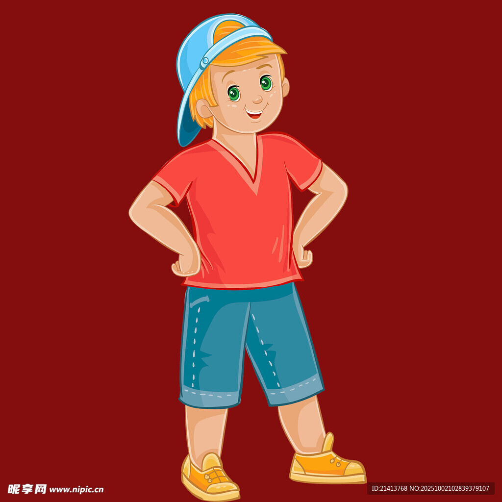 戴帽男孩自信站姿