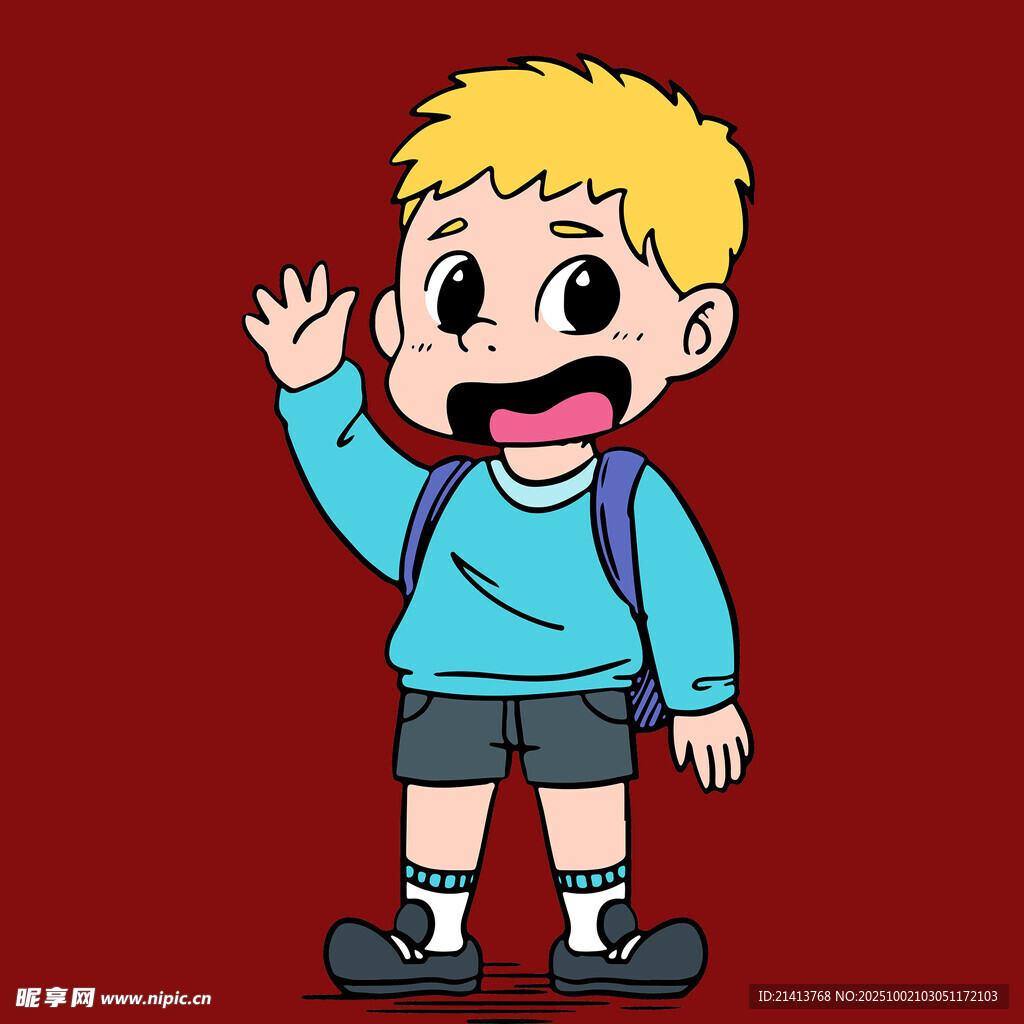 挥手的金发小男孩