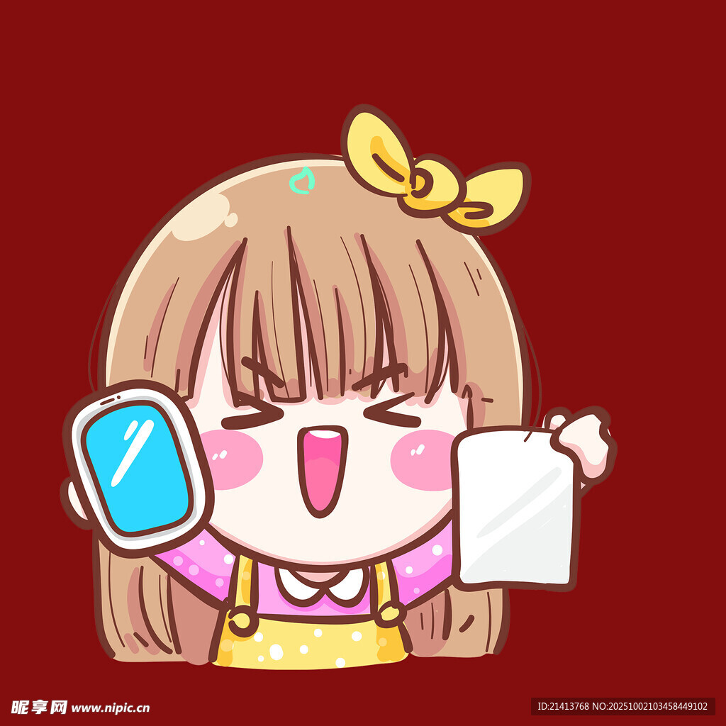 可爱女孩手持手机与纸张