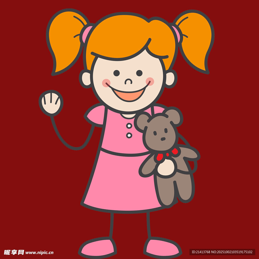 抱小熊的双马尾小女孩