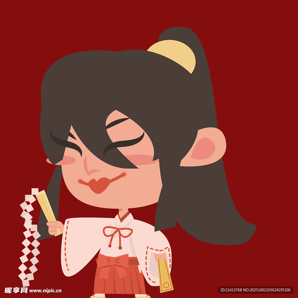 古风少女手持珠串露笑颜