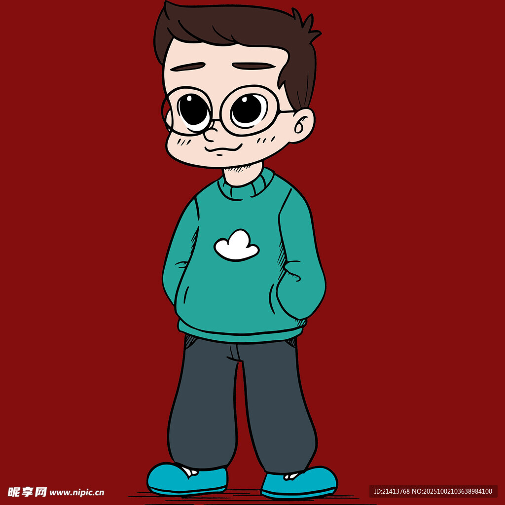 戴眼镜的卡通男孩形象