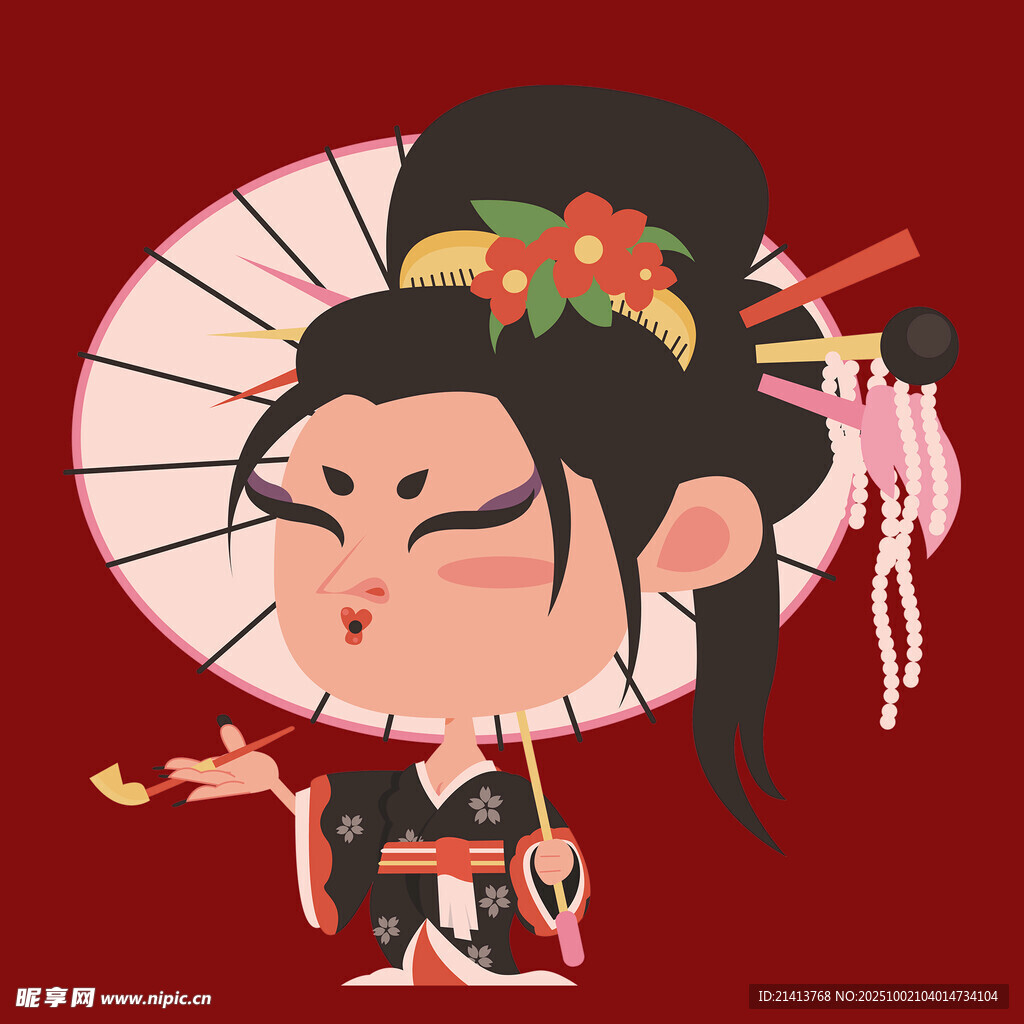 京剧风卡通少女持伞形象