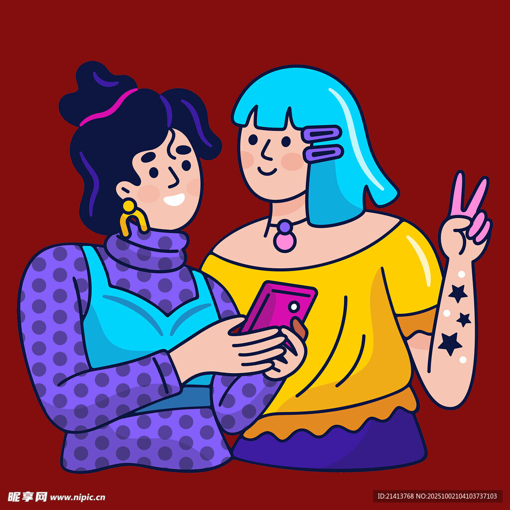 两位时髦女孩的亲密瞬间