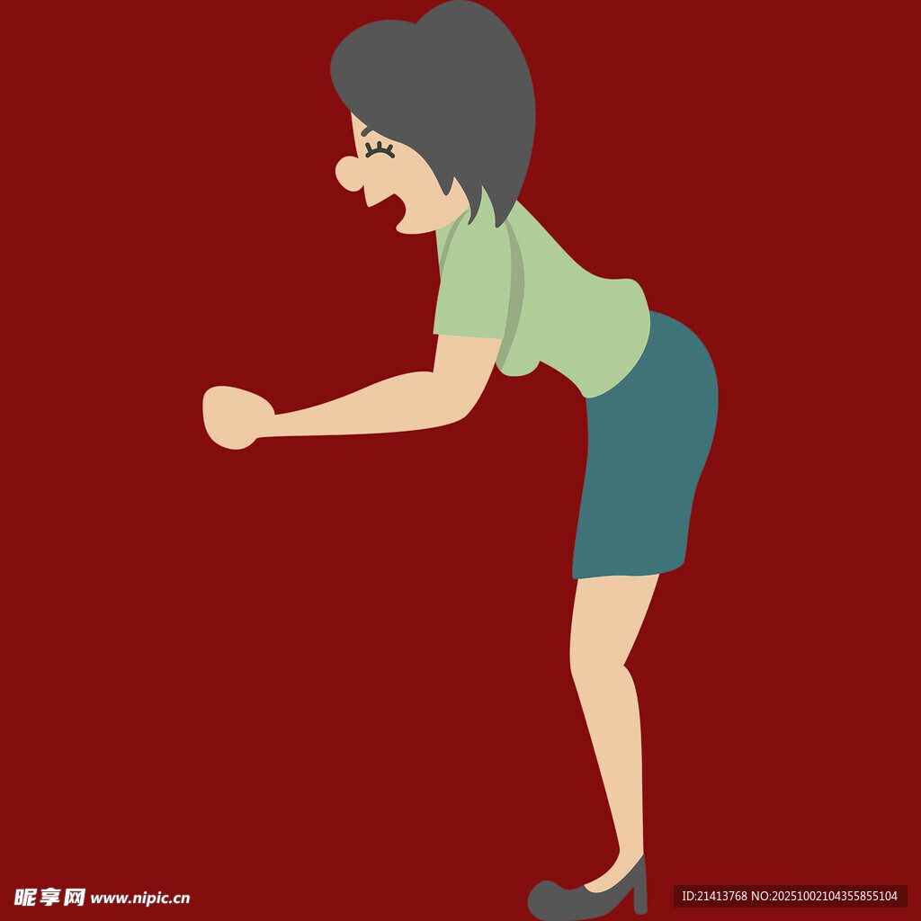 弯腰伸手的卡通女性形象