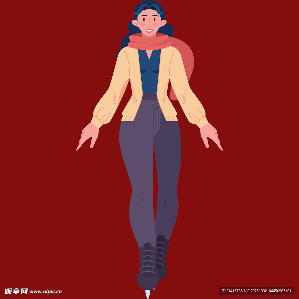 红衣披风的时尚女性形象
