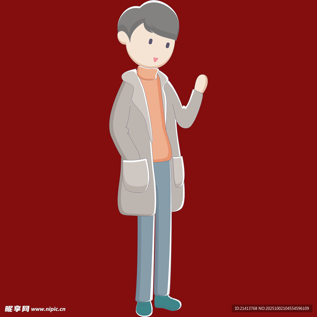 挥手男士插画