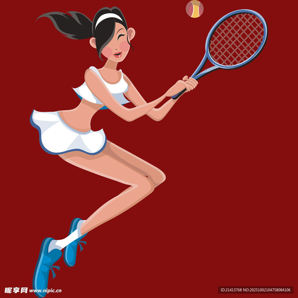 跃起击球的活力网球女孩