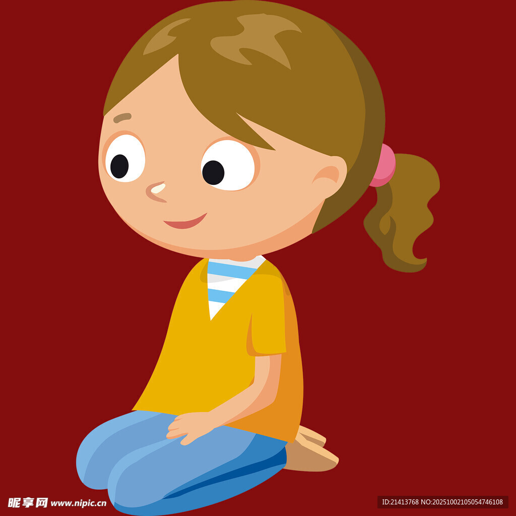 坐着的扎马尾小女孩