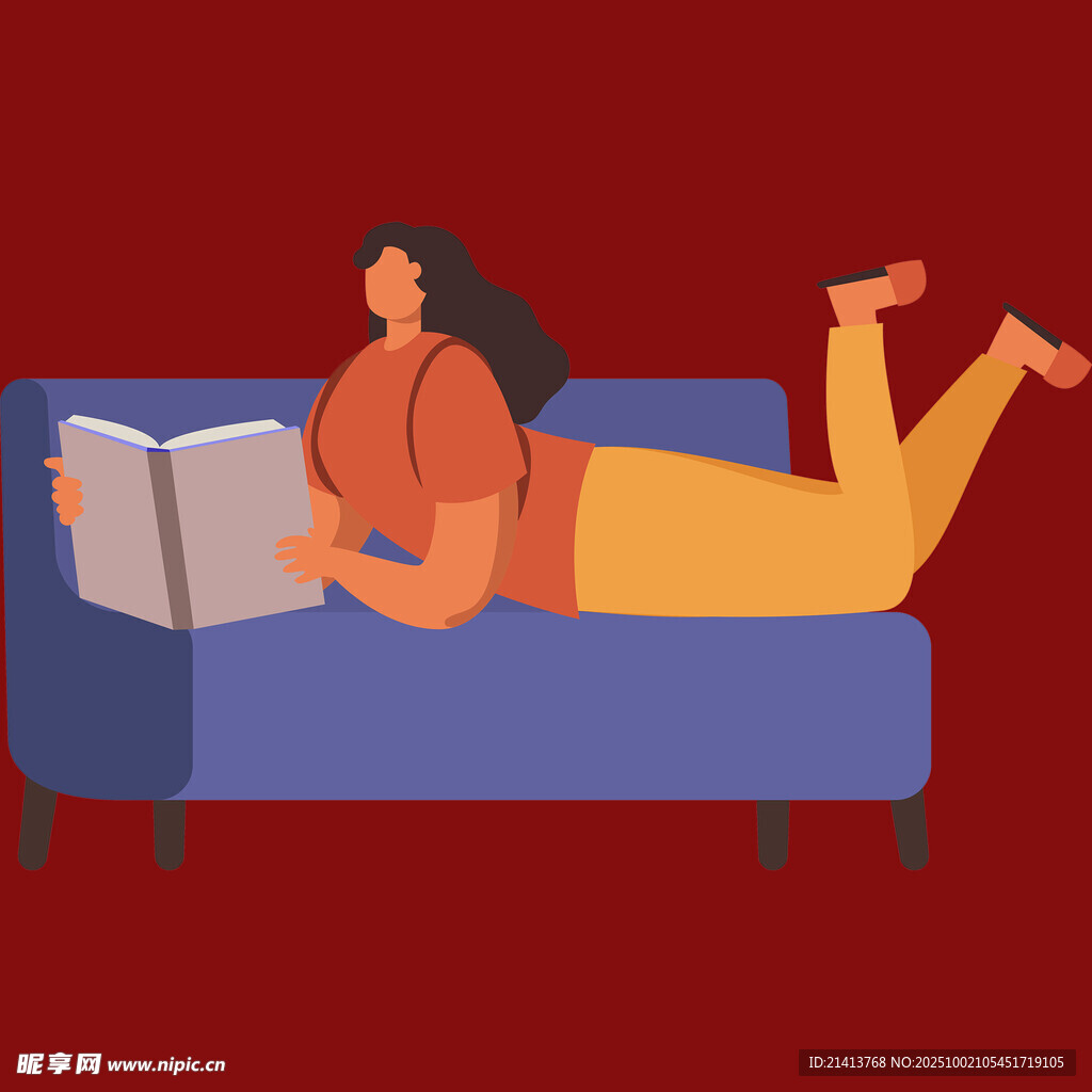 女子惬意躺沙发阅读