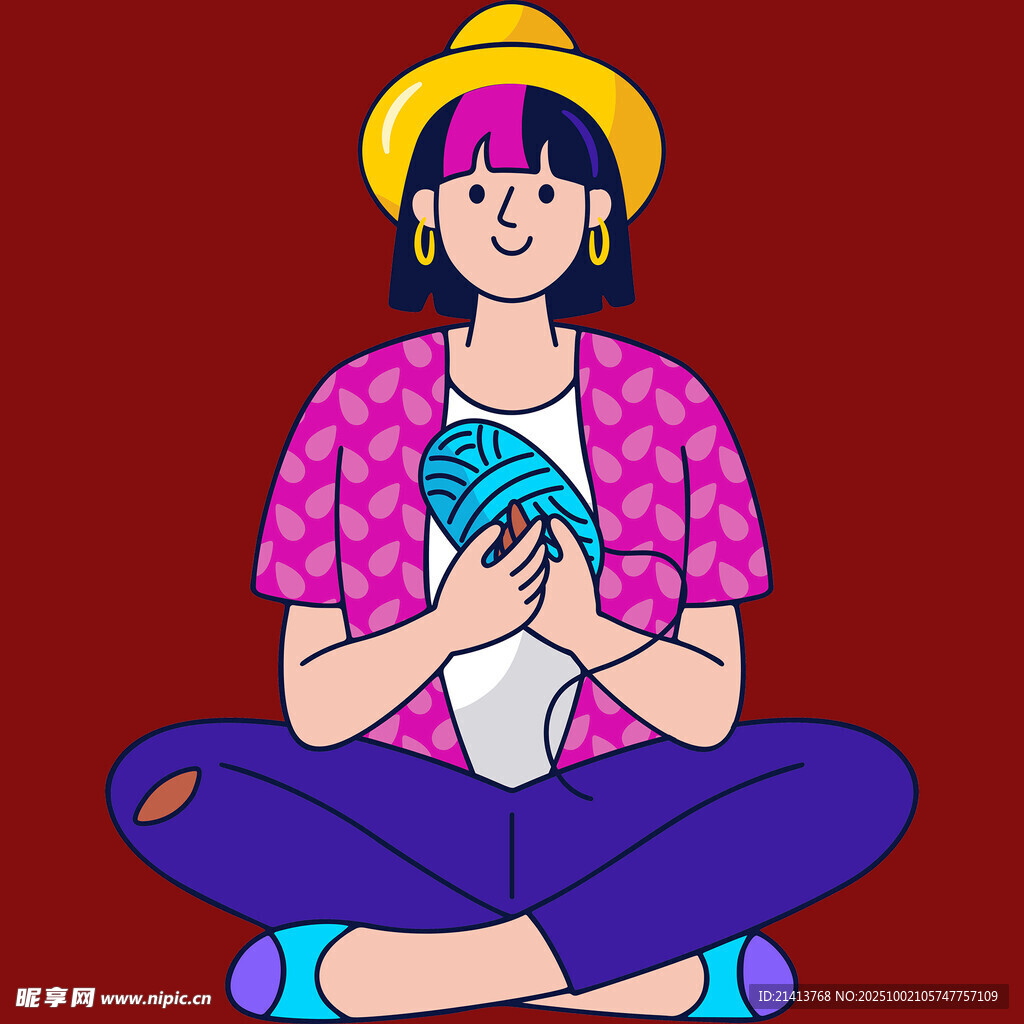 时尚女孩手持蓝心坐定