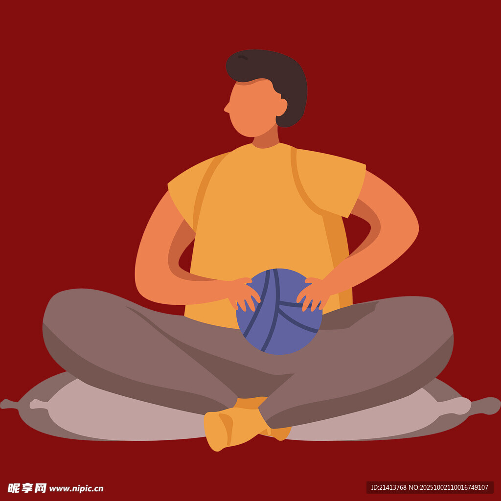 男子盘腿坐手持蓝色物品