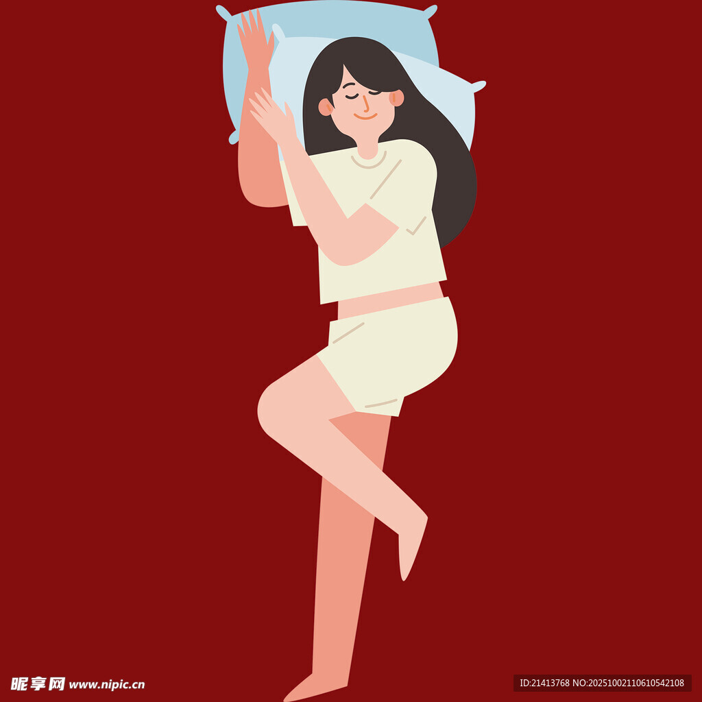 女子侧卧床上惬意姿态